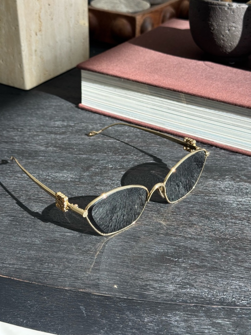 LOEWE Gold Frame Black Lens Women's Fashion Sunglasses